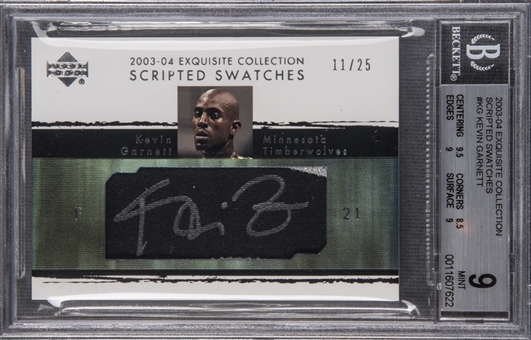 2003-04 UD "Exquisite Collection" Scripted Swatches #KG Kevin Garnett Signed Card (#11/25) - BGS MINT 9/BGS 10